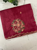 Blended art tussar silk saree with embroidery- MS1090 Cranberry
