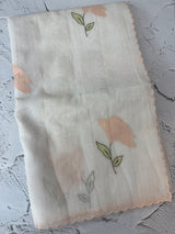 Moonga checks saree with applique work MS81789 - White to Peach
