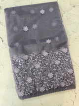Glass tissue organza saree with embroidery MSF121 GreyishBlue (1)