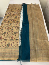 Kalamkari Printed Blended matka Tussar silk saree with kant work JSDNIYY