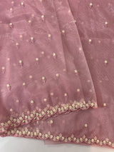 Glassy tissue organza saree with embroidery FKF121- PastelPink