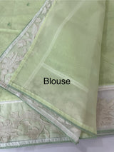 Mul chanderi cotton saree with organza applique borders MSH212 - PastelGreen