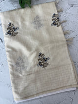 Blended tussar saree with embriodery - MS8667 PearlCream