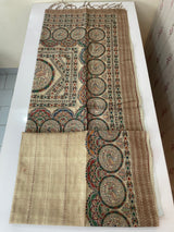 Madhubani Printed Semi tussar silk saree with Kanta work MBT6877 (1)