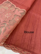 Blended tussar saree with organza applique applique borders MTSS452 DarkPeach