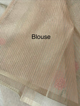 Tissue linen saree with embroidery MSL4900 - PeachRed Flowers