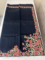 Cutwork Blended Matka Tussar silk saree MS6795- MidnightBlue