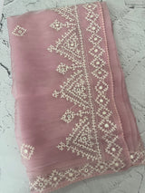 Tissue Organza saree with Kutch hand embroidery and mirror work - MS14799 PastelPink