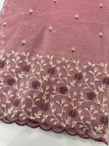 Glassy tissue organza saree with embroidery FKSF133- OnionPink