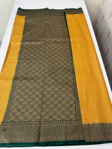 Banarasi semi katan saree with contrast border MKS455 CreamyYellow to BottleGreen