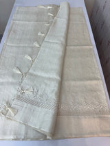 Blended tussar saree with embriodery and cutwork- MS8666 (7) Pearl Cream