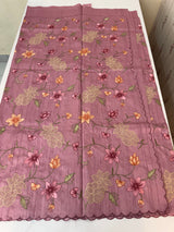 Blended tussar saree with applique work and embroidery MTSS451 OnionPink