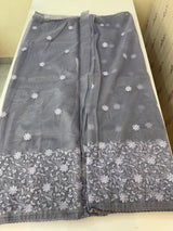 Glass tissue organza saree with embroidery MSF121 GreyishBlue (1)