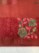 Crushed Matka Blended Tussar silk saree with embroidery MS4890 - ReddishBrown