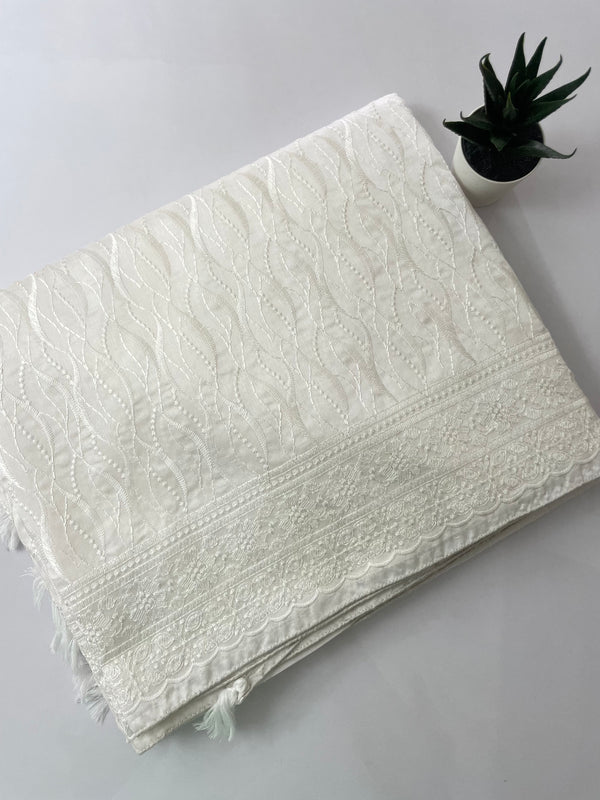 Semi tussar silk saree with heavy embroidery- MSTD411 WHITE