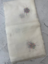 Soft crush Organza saree with applique work MBS679- White