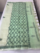 Premium Moonga checks saree with Hand Chikankari work MSH246 Pista