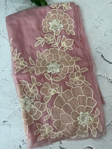 Georgette - Organza saree with applique work MS16057 - Pink