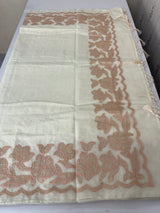 Mul chanderi tissue applique work saree MSK457- Offwhite to Peach