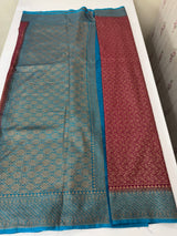 Banarasi semi katan saree with contrast border MKS455 Wine to CobaltBlue