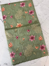 Blended tussar saree with applique work and embroidery MTSS451 DustyGreen