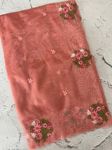 Glass tissue organza saree with embroidery MSF125 Peach