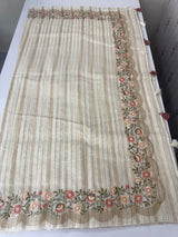 Mul chanderi saree with embriodery & zari lines MSH272
