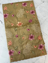 Blended tussar saree with applique work and embroidery MTSS451 Chiku