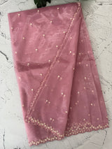 Glassy tissue organza saree with embroidery FKF121- PastelPink