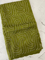 Glass organza saree with thread work- MOS351 Mehendi Green