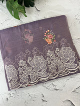 Soft crush Organza saree with embroidery and applique work MS14764 DustyMauve