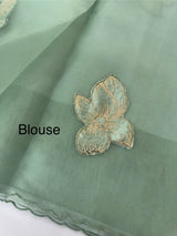 Soft Organza tissue Applique work saree MSLK116