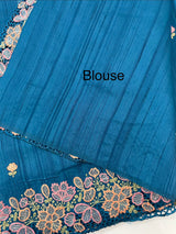 Blended tussar saree with cutwork border- MSHK695 Teal