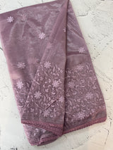 Glass tissue organza saree with embroidery MSF121 DustyMauve (1)