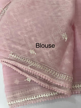 Tissue Organza saree with Kutch hand embroidery - MS14791 PastelPink