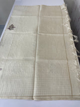 Blended tussar saree with embriodery - MS8667 PearlCream
