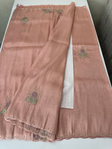Handworked Premium Glass tissue flowy organza saree applique work MCH221 - Peach