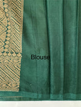 Banarasi semi katan saree with contrast border MKS455 CreamyYellow to BottleGreen
