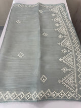 Tissue Organza saree with Kutch hand embroidery and mirror work - MS14799 PowderBlue