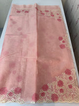Viscose Organza saree with cutwork borders-MSH262 PeachPink