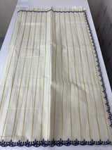 Mul chanderi cotton saree with scalloped borders - MNM131 NavyBlue