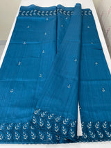 Semi tussar saree with cutwork MSHK566 Teal