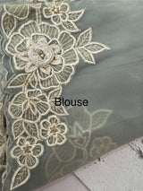 Georgette - Organza saree with applique work MS16057 - Dusty GreyishBlue