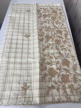Checks Mul chanderi saree with tissue applique work MSH258(1)- Offwhite and Copper