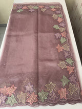 Handworked glass organza saree with applique work- MSHW227- Pastel Mauve