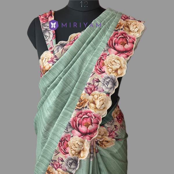 Digital printed semi tussar silk saree- MSS729 Green