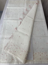Kota Moonga checks saree with embriodery MSH279 (3)- White to Red