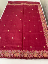 Blended tussar saree with cutwork border- MSHK695 Maroon
