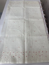 Kota Moonga checks saree with embriodery MSH279 (2)- White to Red