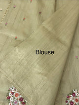 Blended tussar silk saree with embroidery- MS1072 Chiku